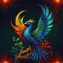 Colourful Feathered Phoenix Bird Pattern Throw Pil