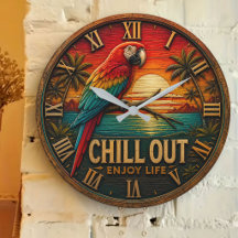 Tropical Paradise Wall Clocks Flamingo Toucan 