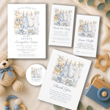 Watercolor We Can Bearly Wait Blue Baby Shower