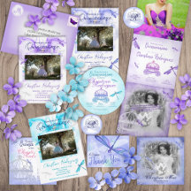 Carriage and Dragonflies Quinceañera Invitations