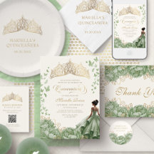 Sage Green Princess Tiara Crown Quinceañera