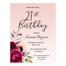 21st birthday - rose gold burgundy florals