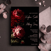 Dark moody vintage red roses wedding invitation