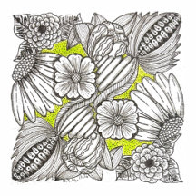 Black-and-White Flowers with Lime Green Background
