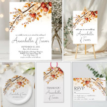 Watercolor Apples and Blossoms Autumn Wedding