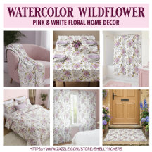 Pink White Watercolor Wildflower Home Decor