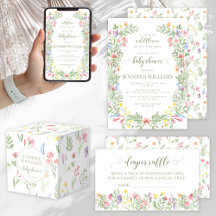 Colorful little wildflower Green text baby shower