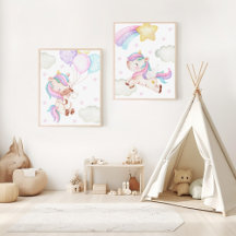 Colorful Unicorns Nursery Prints