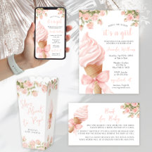 Sweet Pink Ice Cream Summer Baby Girl Shower 