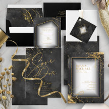 Fine Gold Lines Abstract Wedding Black
