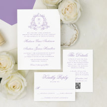 Elegant Lavender Floral Crest Monogram Wedding