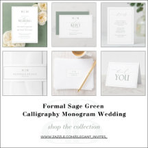 Formal Sage Green Calligraphy Monogram Wedding