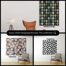 Multicolor Scary Skulls & Monster Faces Wall Art