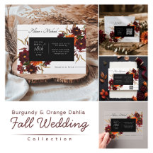 Modern Rustic Burgundy Red Fall Dahlia Wedding