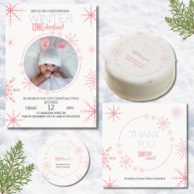 Pink snowflake Winter Wonderland 1st Birthday