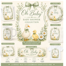 Editable Sage Green Floral  DUCK THEMEBaby Shower 