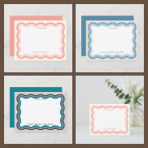 Wavy Personal Stationery Note Cards in Fun Colors