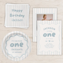 Blue Stripe Boy's 1st Birthday
