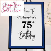 75th Birthday Blue, Black and White Minimalist