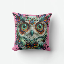"Mystical Symmetry: Vibrant Owl Art Pillows"