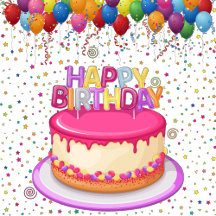 Happy Birthday Cake Balloon And Confetti 