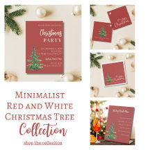 Minimalist Red and White Watercolor Christmas Tree