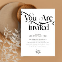 Minimalist Serif Swash Black White Business Event