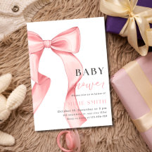 Pink Bow Baby Shower Invitation, Pink Coquette 