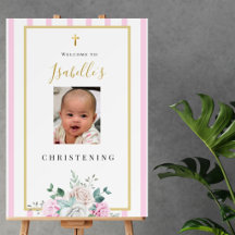 Elegant Pink Gold Floral Christening