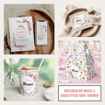 Watercolor Roses & Eucalyptus Baby Shower 