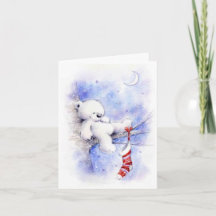 Cute White Christmas Teddy Bear In Tree Collection