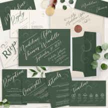 Elegant Slant Script I Dark Moss Green I Wedding