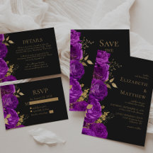 Romantic Purple Gold Dark Floral Wedding Suite