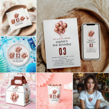 Watercolor Glitter Rose Gold balloon 3rd birthday