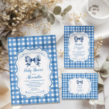 Blue Gingham and Bow Baby Shower Collection