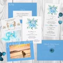 Malibu Blue Hibiscus Bouquet Wedding Invitations