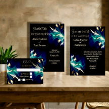 Ethereal teal blue black gold feather wedding 