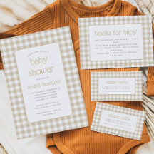 Rustic Gingham Check Beige Baby Shower
