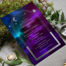 Cosmic Purple Teal Silver Sun Moon Stars Wedding