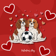 Cavalier Spaniels with soccer ball for Valentine's