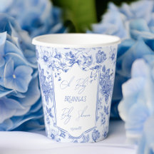 Blue toile vintage ribbon sketch baby shower