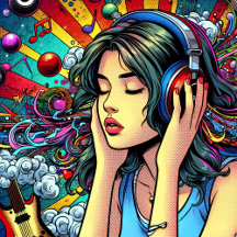 Girl Listening to Music on Headphones Psychedelic