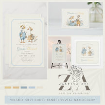 Vintage Silly Goose Gender Reveal Watercolor