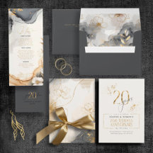 Gold Leaf & Line Floral 20th Wedding Anniversary