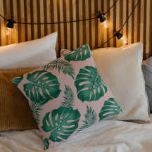 Tropical Pink & Green Palm Leaves Seamless Pattern