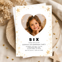 Elegant Gold Stars Birthday Invitation Girl Age 6