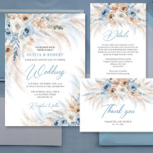 Elegant boho blue floral ivory roses pampas 162 