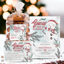 Cute winter green pine ice snowman baby shower