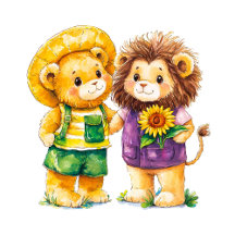 Watercolor illustration of animal friends