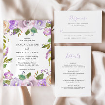 Lilac Floral Elegant Wedding Invitation Suite